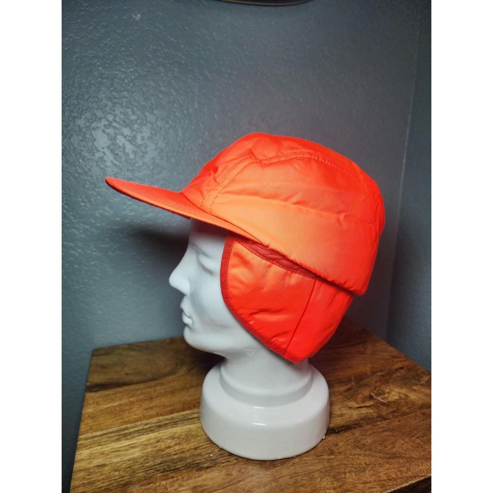 Vintage 80s Blaze Orange 3M Thinsulate Hunting Hat Ear Flaps Made in USA Large